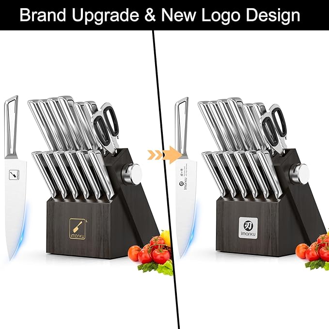 imarku 14-Piece Knife Set with Block, Glides Through Meat, Fish, Veggies & Bread, High Carbon Stainless Steel, Built-in Sharpener, Ergonomic Non-Slip Handle, Essential Gift for Home Cooks