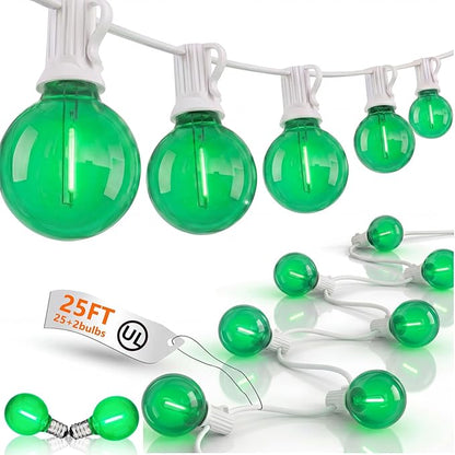 25Ft G40 LED Outdoor Globe String Lights, Outdoor St. Patrick's Day Decorations Lights with 27 Shatterproof Green Bulbs, Hanging Patio Light Waterproof for Irish-themed Party Backyard Garden Wedding