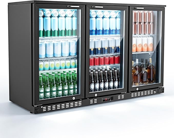 VEVOR Back Bar Cooler, 11.4 Cu.Ft Commercial Beverage Refrigerator with 3 Glass Door, Large Under Counter Fridge w/LED Lighting, Shelf, Low-E Glass Display Cooler for Store, Lobby, Restaurant, Pub
