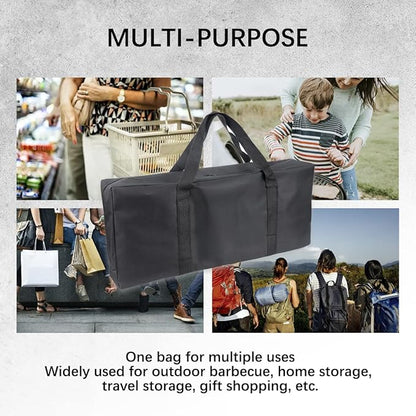 BBQ Tools Carry Bag,Large Capacity Oxford Grill Tool Carry Bag, Waterproof Outdoor BBQ Grill Accessories Bag for Picnic Cooking Camping Trip (Black,24.8x 5.12 x 9.45inch)