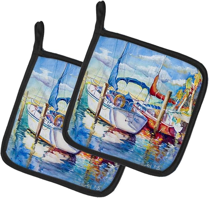 Caroline's Treasures JMK1230PTHD Towering Q Sailboats Pair of Pot Holders Kitchen Heat Resistant Pot Holders Sets Oven Hot Pads for Cooking Baking BBQ, 7 1/2 x 7 1/2