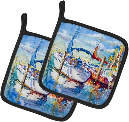 Caroline's Treasures JMK1230PTHD Towering Q Sailboats Pair of Pot Holders Kitchen Heat Resistant Pot Holders Sets Oven Hot Pads for Cooking Baking BBQ, 7 1/2 x 7 1/2