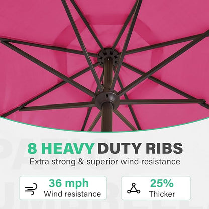 JEAREY 9 FT Patio Umbrella Outdoor, Table Umbrellas Market Umbrella w/Push Button Tilt/Crank, 8 Sturdy Ribs(Rose Pink)
