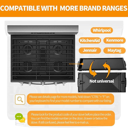 Upgraded W10432544 Griddle Replacement for Whirlpool Gas Stove Griddle Plate Cast Iron Range Griddle W10432539 Whirlpool KitchenAid Jennair Maytag Gas Cooktop Parts Burner Center Griddle Flat Top Pan