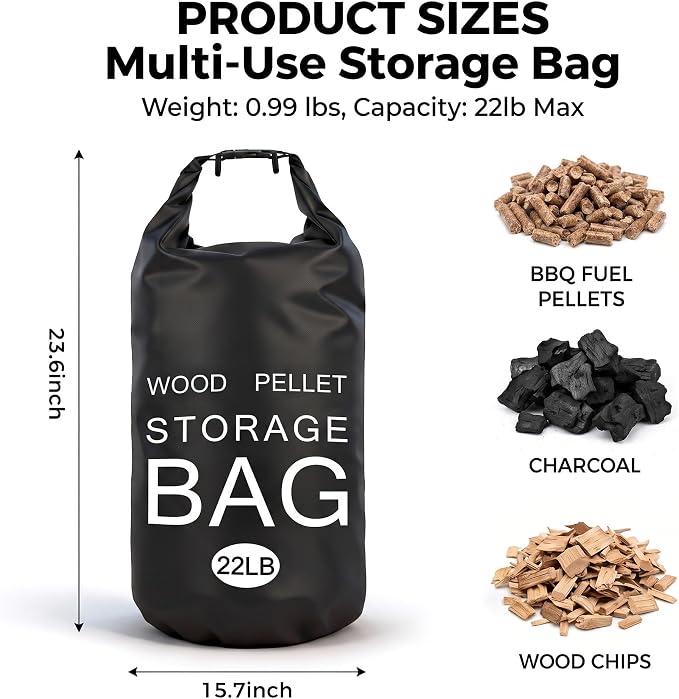 2 Pack 22LB Waterproof Wood Pellet Storage Bags with Handles | Smoker Pellet Storage Bin Bag, Wood Pellet Container for Smoker, BBQ Grill, Pizza Oven, Charcoal, Wood Chips & Heating Fuel