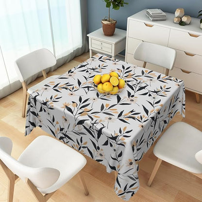 Floral Square Tablecloth Black and Yellow Leaves Flowers Table Cloth Perfect for Spring Home Decor 60x60 Inch Botanical Waterproof Resistant Table Cover for Kitchen Dining Room