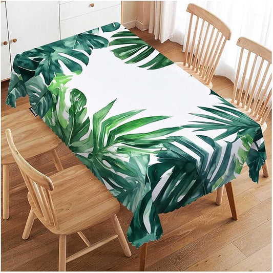 Swono Tropical Leaves Tablecloths Watercolor Palm Leaves Green Kitchen Dinning Tabletop Decoration, Polyester Table Cover for Indoor Outdoor 50x72 Inch Tablecloth