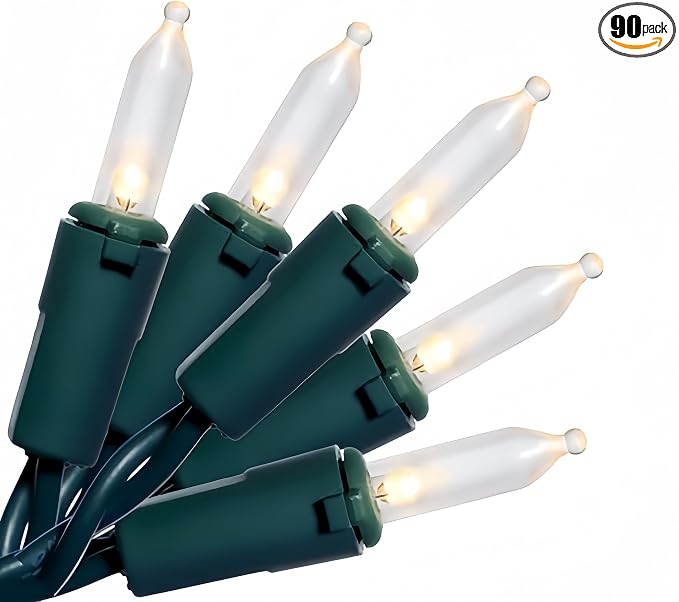 100 LED Warm White Green Wire Christmas String Lights, UL Certified and Commercial Decorative Lighting String 35 Ft, for Indoor Outdoor Christmas Trees, Patio, Trees.