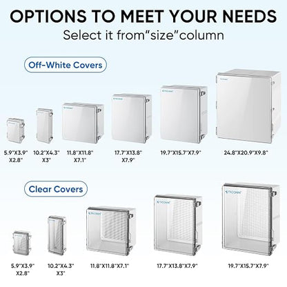 TICONN Outdoor Electrical Box Waterproof, Junction Box IP67 ABS Plastic Enclosure with Hinged Cover with Mounting Plate, Wall Brackets, Cable Glands (Off-White, 5.9"x3.9"x2.8")