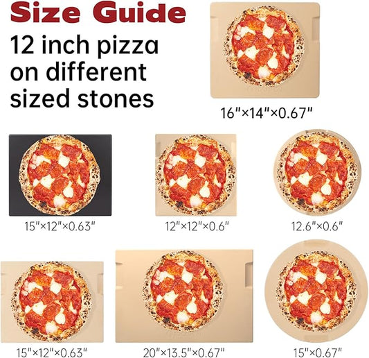 Large Pizza Stone, 16"x14" Rectangular Pizza Stone for Oven Grill BBQ, Baking Stone for Pizza Bread, Unique Built-in 4 Handles Cooking Stone
