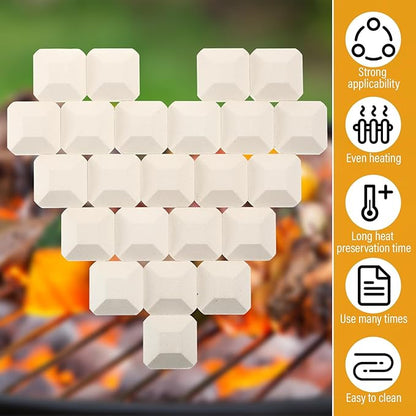Baquler 50 Pcs Ceramic Briquettes for Gas Grill Replacement 2"x2" Universal BBQ Grill Briquettes, Reusable Even Heat Distribution Stone for Most Grills, Reusable Heat Plates Alternative
