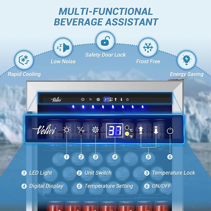 Velivi 24'' Beverage Refrigerator Cooler,168 Cans Beverage and Beer Fridge with Glass Door, Built-in/Freestanding Drink Fridge for Kitchen, Bar or Office, Stainless Steel Silver