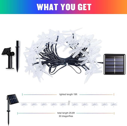 JMEXSUSS Solar String Lights Outdoor, 25.6FT 30 LED, Dragonfly | Outdoor Waterproof, 8 Modes, Multicolor Solar Christmas Lights for Garden Patio Yard Tree Party Christmas Decorations