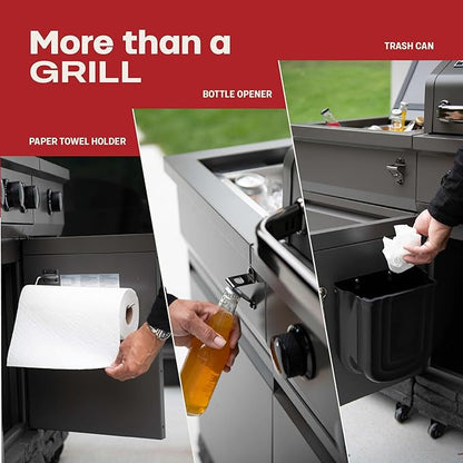 Tytus Fresno 5-Burner Propane or Natural Gas Island Grill – 864 sq. in. Cooking, 48,000 BTU Main + 12,000 BTU Side Burner, Porcelain Grates, Storage Cabinets, Semi-Portable - All Gunmetal Starter Kit