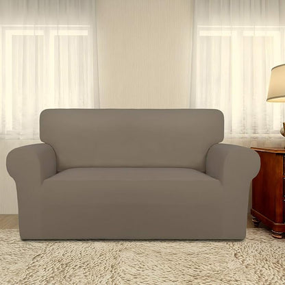 PureFit Stretch Loveseat Covers Fleece Couch Covers for SofaNatural | 1-Piece Sofa Slipcover Soft Couch Protector, Sofa Cover Washable with Non Skid Foam and Elastic Bottom for Kids, Dogs