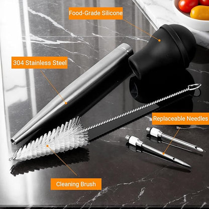 Large Turkey Baster with 2 Stainless Steel Needles,injector marinades for meats,turkey basters for cooking red (Black)