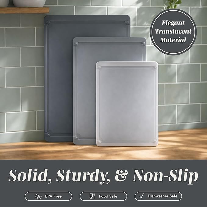 COOK WITH COLOR Extra Large Cutting Board Set, Jumbo-Sized Boards with Rubber Border for Enhanced Cooking Experience, 3-Piece, Grey