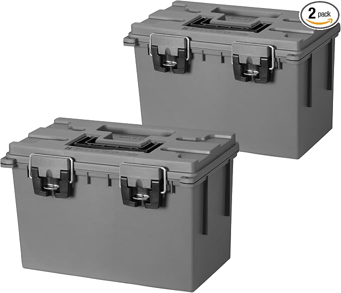 Sheffield XL Ammo Box Made in USA, Stackable Lockable Ammo Storage Box | 2 Pack Lockable Storage Box, Water and Dust Resistant Dry Box, Secures Hunting Gear, Gun Accessories, Supplies, and Bullets