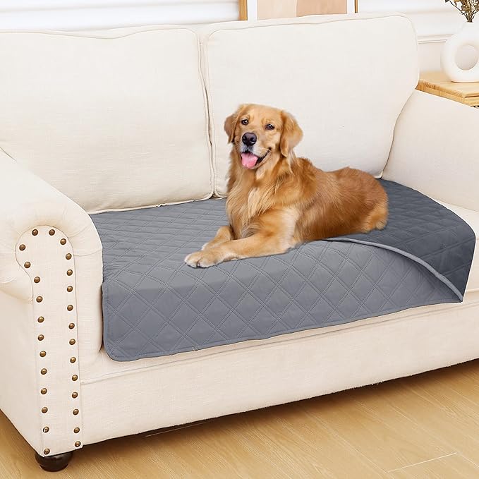 Smiry Waterproof Reversible Pet Couch Covers for Dogs | Pet Friendly, Soft Fabric, Washable Sofa Furniture Protector for Dogs Cat Kids, Checkered (30"x53", Grey/Dark Grey)