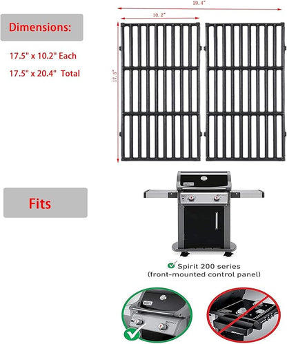 7637 Grill Grates for Weber Spirit E210,17.5 Inch Grill Parts for Weber Spirit E210 , E220 ,S210 ,S220 ,S215 with Front Control,Cast Iron Replacement Parts for Weber Spirit 200 & GS4 Spirit II E210