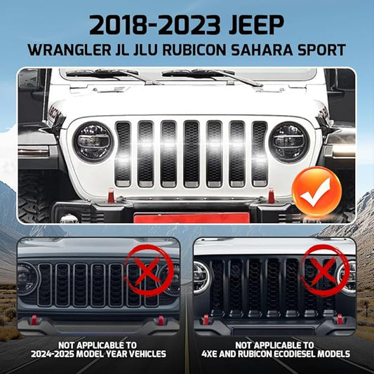 6PCS Grill Lights Fit for Jeep Wrangler 2018-2023, Front Bumper Grille Light Daytime Running Light LED Running Marker Lamp Accessories (White)