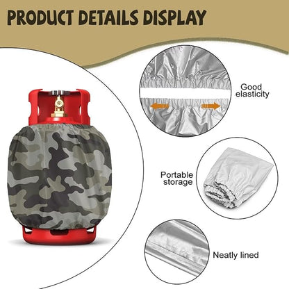 Camo 2 Pack Dual Propane Tank Cover Fits Standard 20 lb Tank Cylinde Travel Trailer Propane Covers with Elastic Slip in Gas Cover Water Resistant for Outdoor and Indoor Use