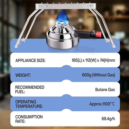 Bluefire Butane Mini Burner self-ignition with stove stand Ideal for Lab or Home- Syphon Coffee Making, Fondue Warmer, S’mores Maker