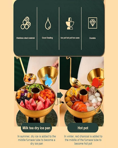 Old Beijing Copper Hot Pot,Chinese Charcoal Hot Pot - 12.5IN Large Family-Friendly Mongolian Style, Ideal for 4-6 Person Gatherings & Outdoor Dining