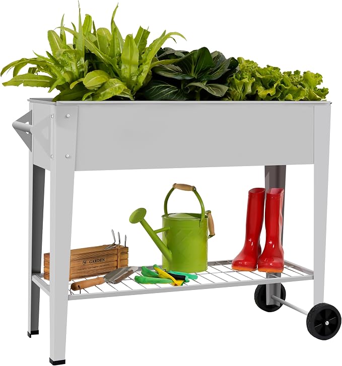LEETOLLA 𝐑𝐚𝐢𝐬𝐞𝐝 𝐆𝐚𝐫𝐝𝐞𝐧 𝐁𝐞𝐝 𝐎𝐮𝐭𝐝𝐨𝐨𝐫 Elevate Herb Garden Planter Box Outdoor Raised Planter Box with Legs On Wheels for Vegetables Flower Tomato Patio Backyard