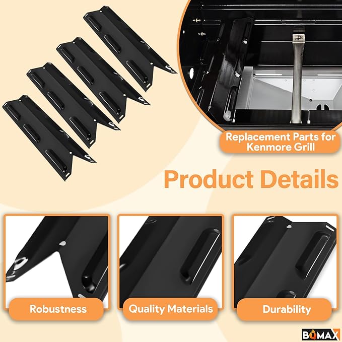 BQMAX Grill Parts for Kenmore 4 Burner Grill 146.34611410 146.23678310 146.10016510 146.23679310 146.16142210 146.23673310 Heat Plate & Burner Kit for Kenmore Grill Replacement Parts