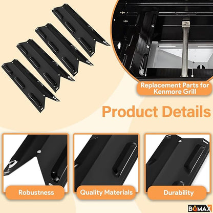 BQMAX Grill Parts for Kenmore 4 Burner Grill 146.34611410 146.23678310 146.10016510 146.23679310 146.16142210 146.23673310 Heat Plate & Burner Kit for Kenmore Grill Replacement Parts