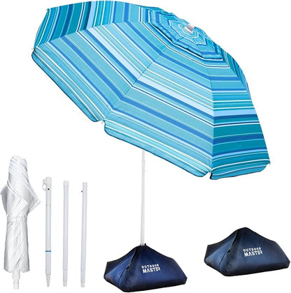 OutdoorMaster 7.2ft Beach Umbrellas for Sand with Sandbag & Anchor | 7.2ft Adjustable Umbrella for Beach, Wind Resistant, Portable UPF50+ Sunshade with Carry Bag for Patio