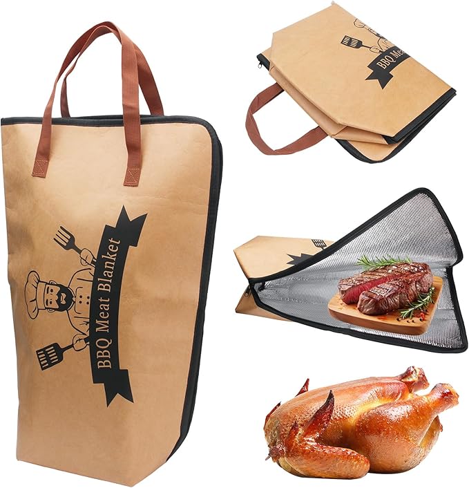 BBQ Blanket for Resting Meat, 21 in Waterproof Reusable Pellet Smoker Accessories Meat Insulated Resting Bag with Wide Mouth for Large Brisket/Beef/Pork Shoulders/Turkeys/Tenderloin