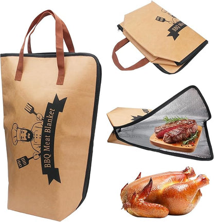 BBQ Blanket for Resting Meat, 21 in Waterproof Reusable Pellet Smoker Accessories Meat Insulated Resting Bag with Wide Mouth for Large Brisket/Beef/Pork Shoulders/Turkeys/Tenderloin