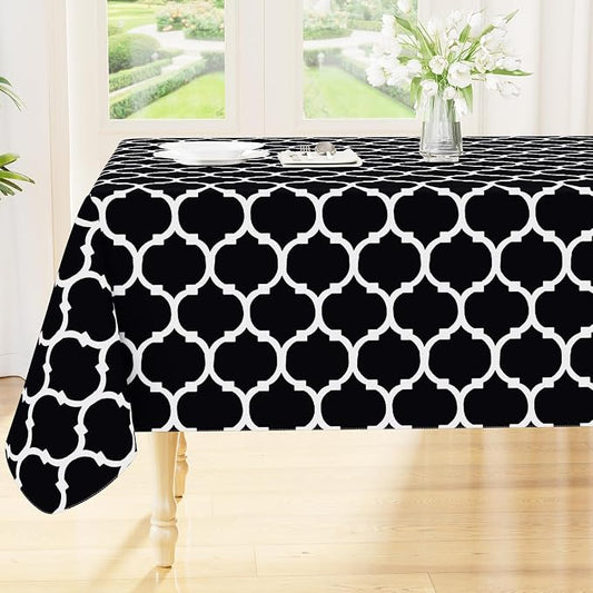 Smiry Rectangle Table Cloth, Waterproof Vinyl Tablecloth with Flannel Backing for Rectangle Tables, Wipeable Spillproof Plastic Tablecloths for Dining, Camping, Indoor and Outdoor (60"x120", Black)