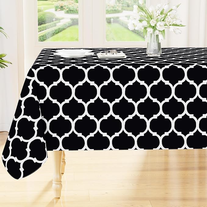 Smiry Rectangle Table Cloth, Waterproof Vinyl Tablecloth with Flannel Backing for Rectangle Tables, Wipeable Spillproof Plastic Tablecloths for Dining, Camping, Indoor and Outdoor (60"x102", Black)