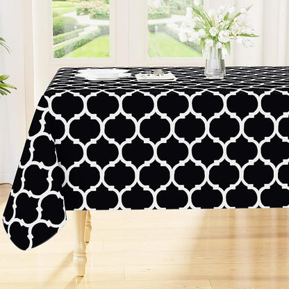 Smiry Square Table Cloth, Waterproof Vinyl Tablecloth with Flannel Backing for Square Tables, Wipeable Spillproof Plastic Tablecloths for Dining, Camping, Indoor and Outdoor (54"x54", Black)