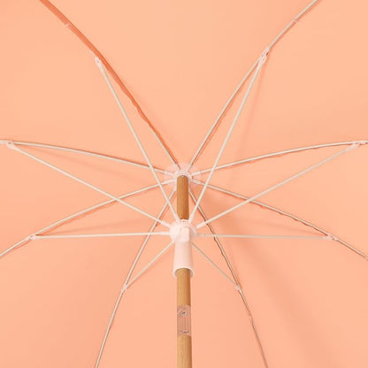 JONATHAN Y Horizon 6.5 ft. Scalloped Fringe Beach Umbrella, Coral Pink | UV 50 Sun Protection, Push Button Tilt, Matching Carry Bag, Wood Finish Iron Pole, Wind Vent, 8 Fiberglass Ribs, Pointed End