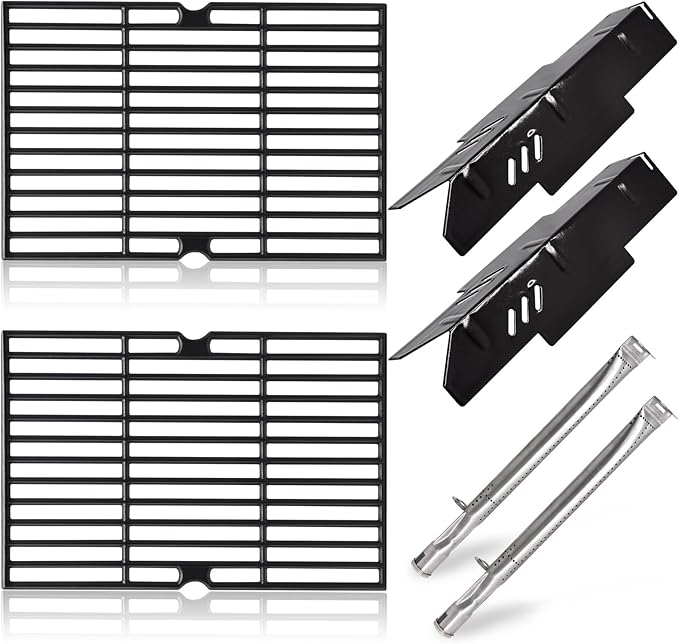 Grill Grates Parts for Dyna-Glo Grill Replacement Parts 2 Burner DGF350CSP, DGF350CSP-D, Cast Iron BBQ Grill Grates, Heat Plates Heat Shields and Burner Tubes for Dyna Glo Grill Accessories.