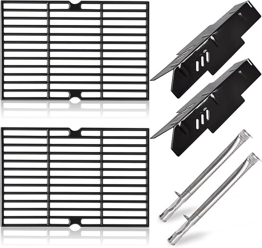 Grill Grates Parts for Dyna-Glo Grill Replacement Parts 2 Burner DGF350CSP, DGF350CSP-D, Cast Iron BBQ Grill Grates, Heat Plates Heat Shields and Burner Tubes for Dyna Glo Grill Accessories.