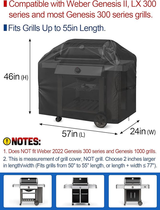 PAMASE 57in Grill BBQ Cover fits Weber Genesis II, LX 300 Series & Genesis 300 Series - Waterproof Gas Cover for Outdoor Grill, UV Fade & Rip Resistant, Compatible with Dyna-Glo, Nexgrill, Char-Broil