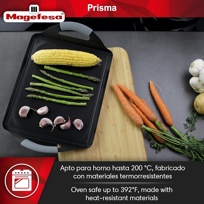 Magefesa Prisma 16 x 10 Inch Teppanyaki Griddle Pan, made of 18/10 Stainless Steel, Triple Layer Nonstick Coating, Suitable for all types of Stovetops, Dishwasher & Oven Safe up to 392 ºF