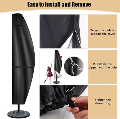 Patio Umbrella Covers for 11ft to 13ft Offset Umbrella, 420D Waterproof Outdoor Umbrella Cover, Cantilevered Offset Umbrella Cover All-Weather Protection with Sturdy Waterproof Zipper and Top Vent