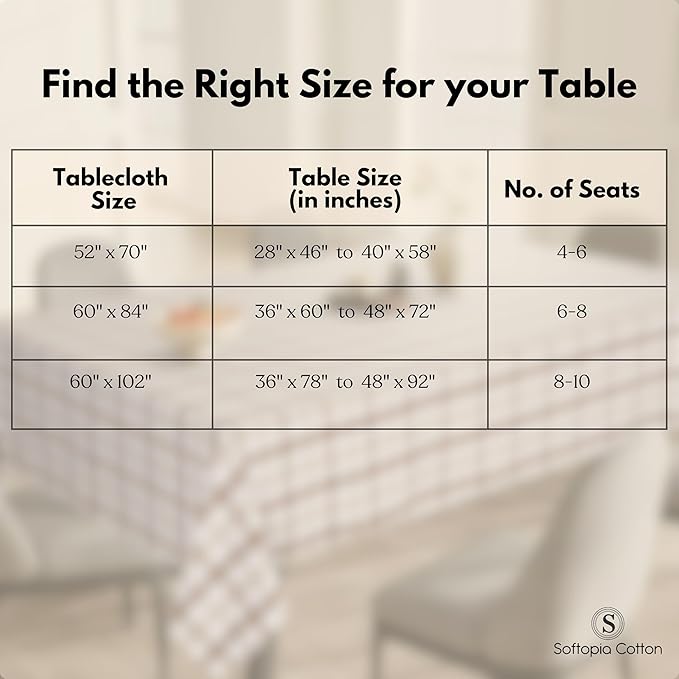 Brown Beige and White Gingham Check Tablecloth, 52x70 Inches, Reusable Farmhouse Table Linen, 100% Cotton, Washable, Plaid Table Cover for Rustic Décor, Weddings, Everyday Dining