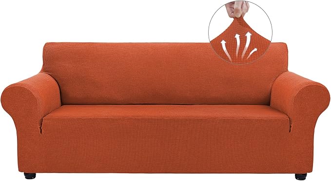 Asnomy Stretch Couch Covers for Sofa Washable, 3 Cushion Couch,Punpkin | 1-Piece Sofa Covers(78"-94") 3-Seater Furniture Protector Soft Jacquard,Non-Slip Elastic Bottom For Dogs & Kids