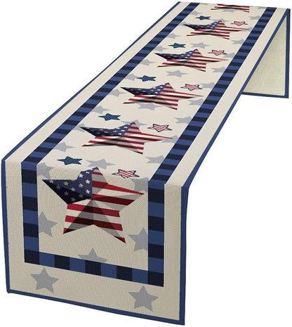 4th of July Table Runner American Flag Star Independence Day Patriotic Table Runner Runner for Kitchen Coffee Dining Memorial Day Holiday Party Decor 13x120 Inch
