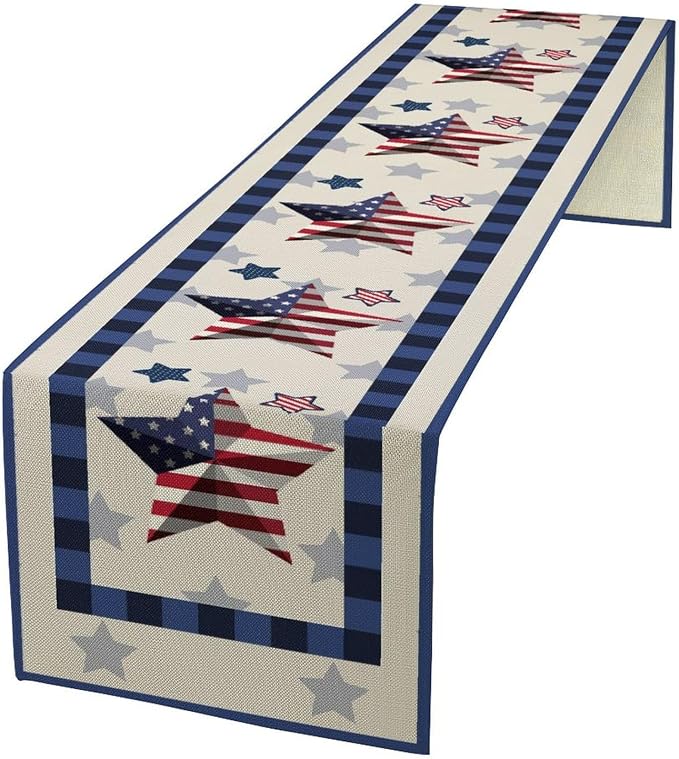 4th of July Table Runner American Flag Star Independence Day Patriotic Table Runner Runner for Kitchen Coffee Dining Memorial Day Holiday Party Decor 13x108 Inch