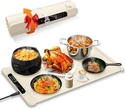 Food Warming Mat, FZF Electric Warming Tray, Fast Heating Portable Food Warmer for Parties Buffet with 0.5-10Hr Timer, Adjustable Temperature for Hosting, Camping, House Warming