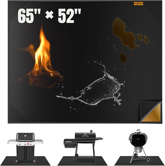 SHINESTAR 65×52 Inch Under Grill Mats for Outdoor Grill for Protection | BBQ Grill Mat with Reinforced Metal Corners, Non-Slip Fire Resistant Mat for Blackstone, for Weber, Fire Pit and Fireplace