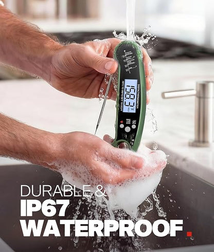 Digital Meat Thermometer, Instant Read Food Thermometer for Cooking, Green | Fast Response, Waterproof, Backlit Display for Grilling, Air Fryer, Smoker, Kitchen Gadgets, Gift for Dad Men